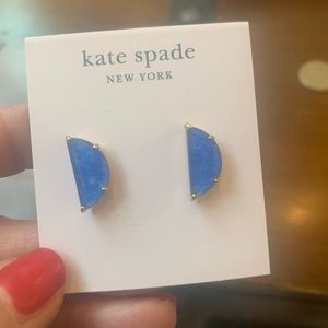 Kate Spade half moon blue gold tone earrings